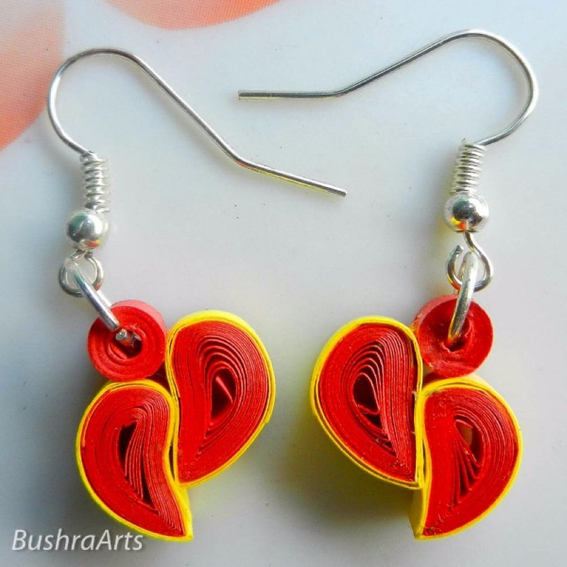 Heart Paper Earrings with Yellow Border